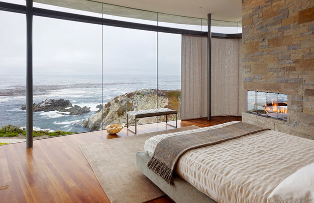 Дизайн интерьера спальни с камином