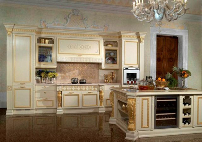 Роскошный дизайн интерьера кухни в стиле барокко